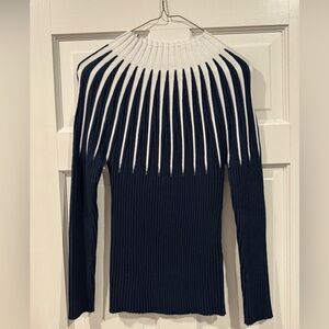 NWOT VENUS Women’s Navy Knit Top with White stripes at the top half